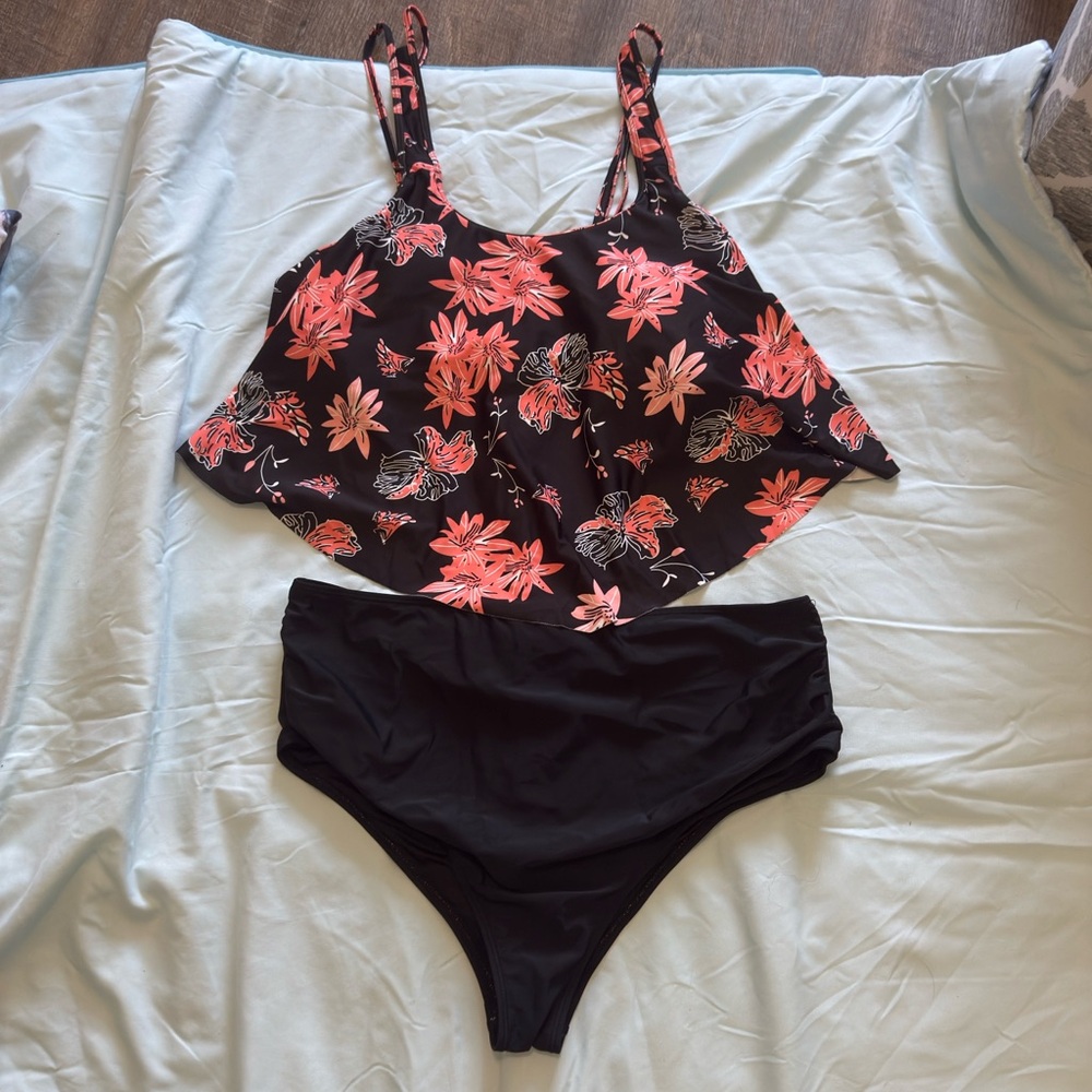 Floral Black and Pink Women's Swimwear